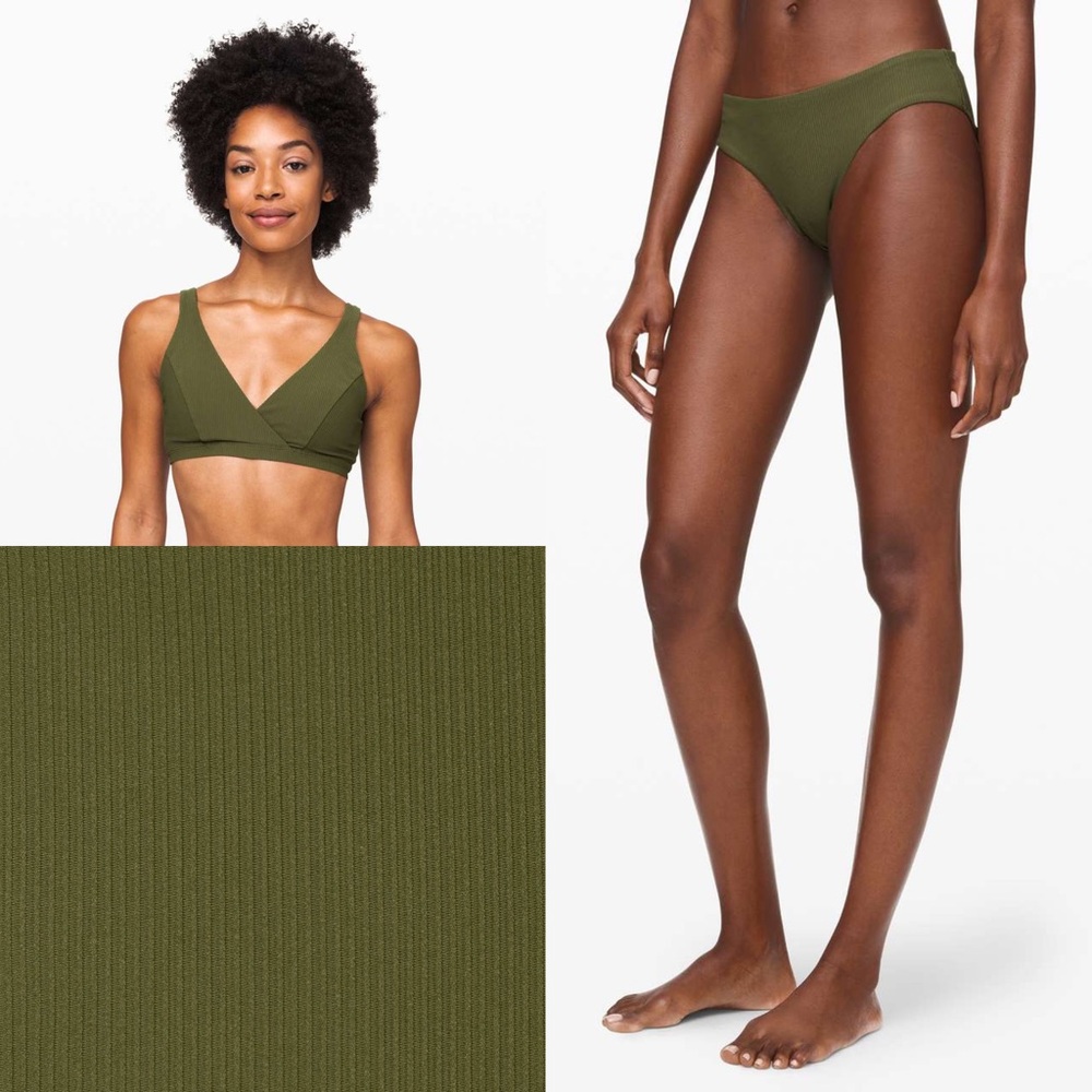 Lululemon Clear Waters Bikini Top & Mid Rise Bottom Set Landscape Green Size 6